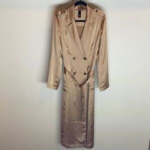 Victorias Secret light pink mauve satin Double-Breasted long Trench Coat size M